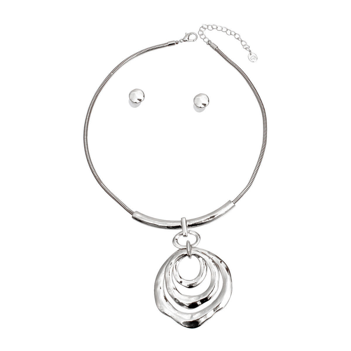 Silver Snake Chain Round Pendant Set