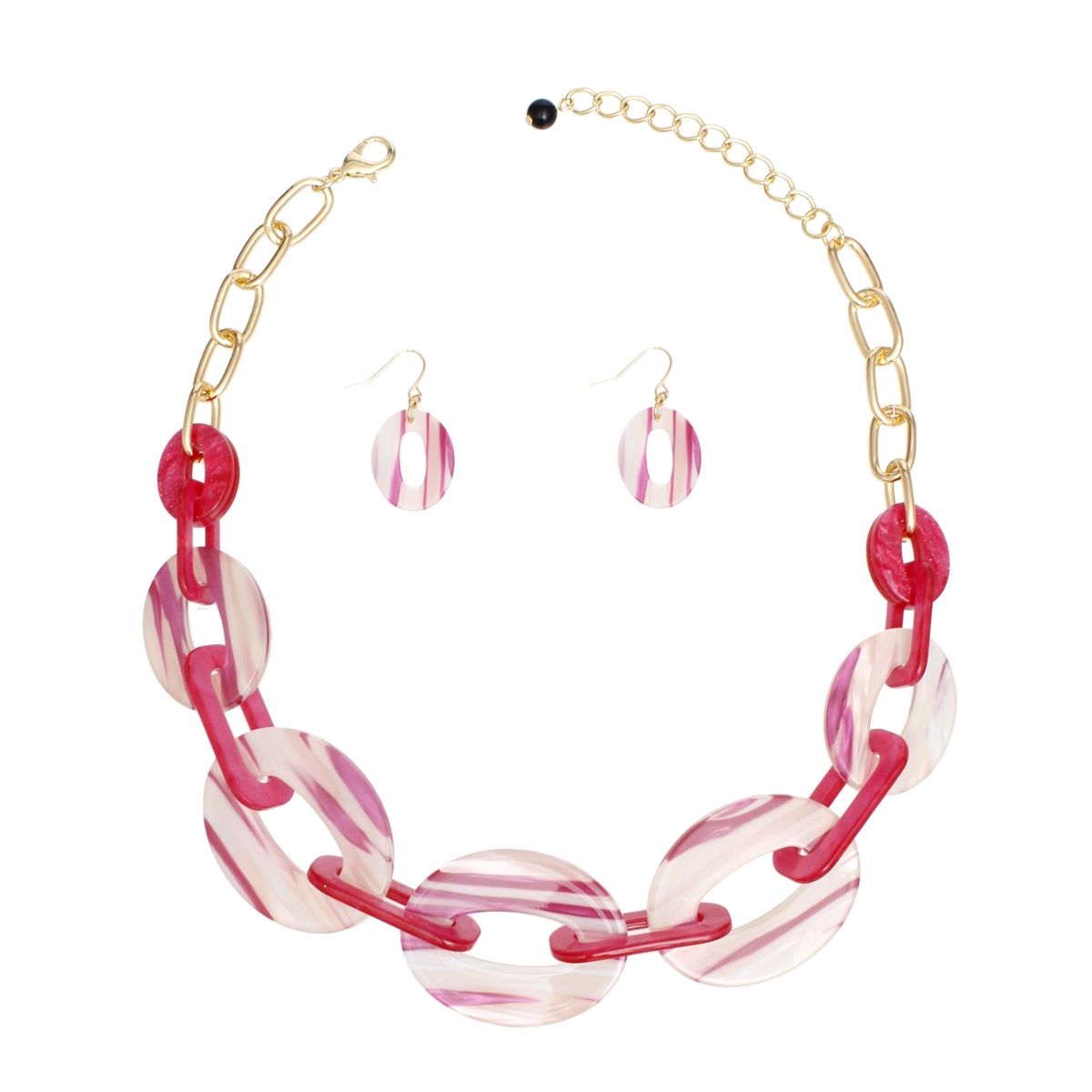Chain Fuchsia White Marbled Stripe Link Collar Set