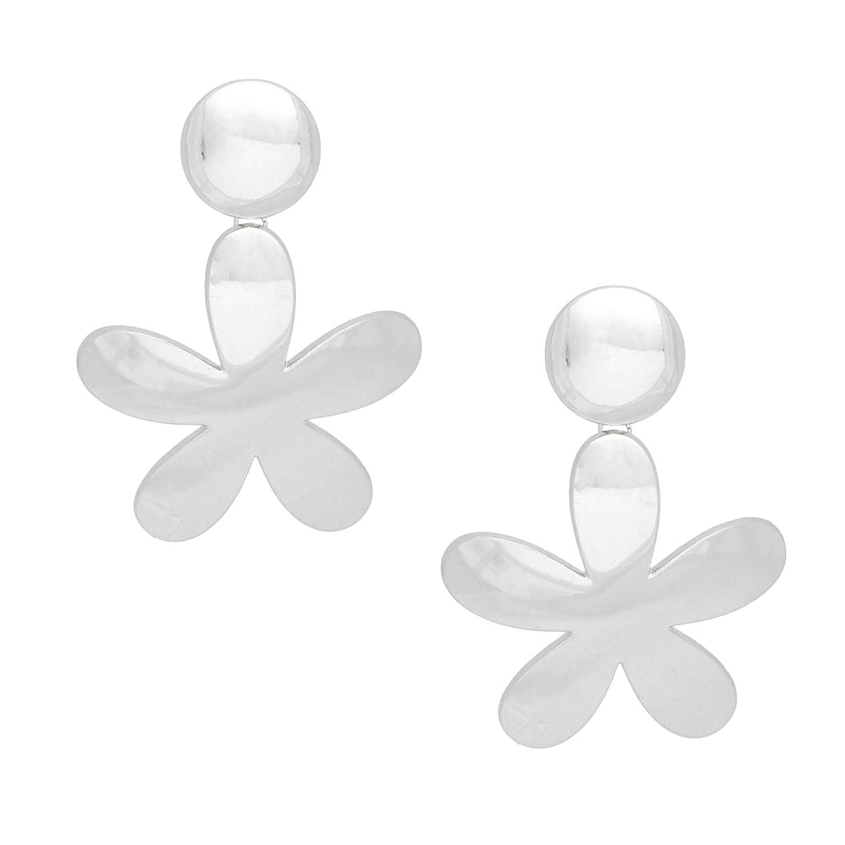 Clip On XL Heavy Silver Flower Earrings for Women