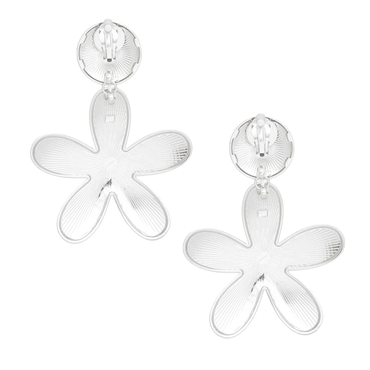 Clip On XL Heavy Silver Flower Earrings for Women