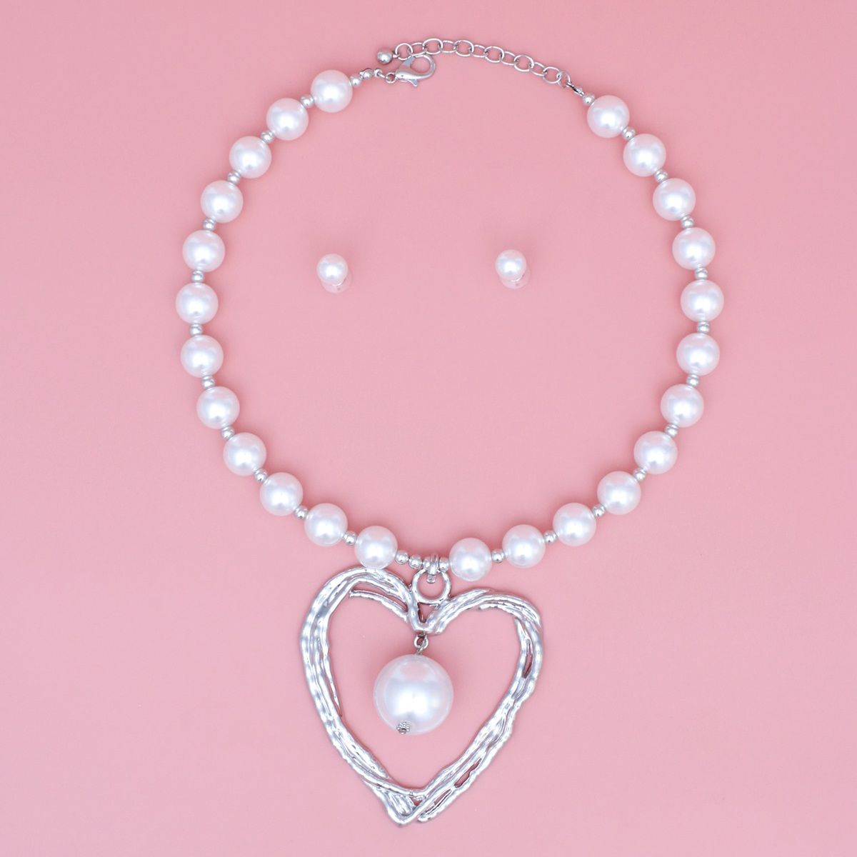 Pendant Silver Heart Drop White Pearl Necklace
