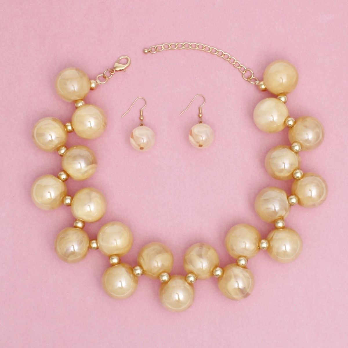 Necklace Ivory Swirled Marble Bubble Ball Bead Set