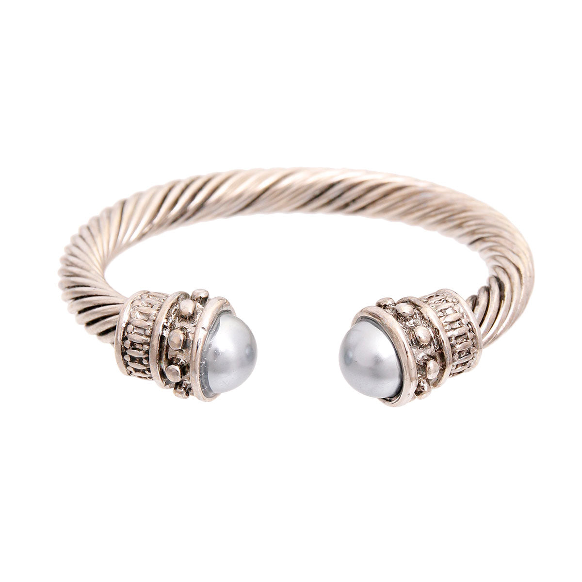 Gray Pearl Thick Cable Classic Bangle