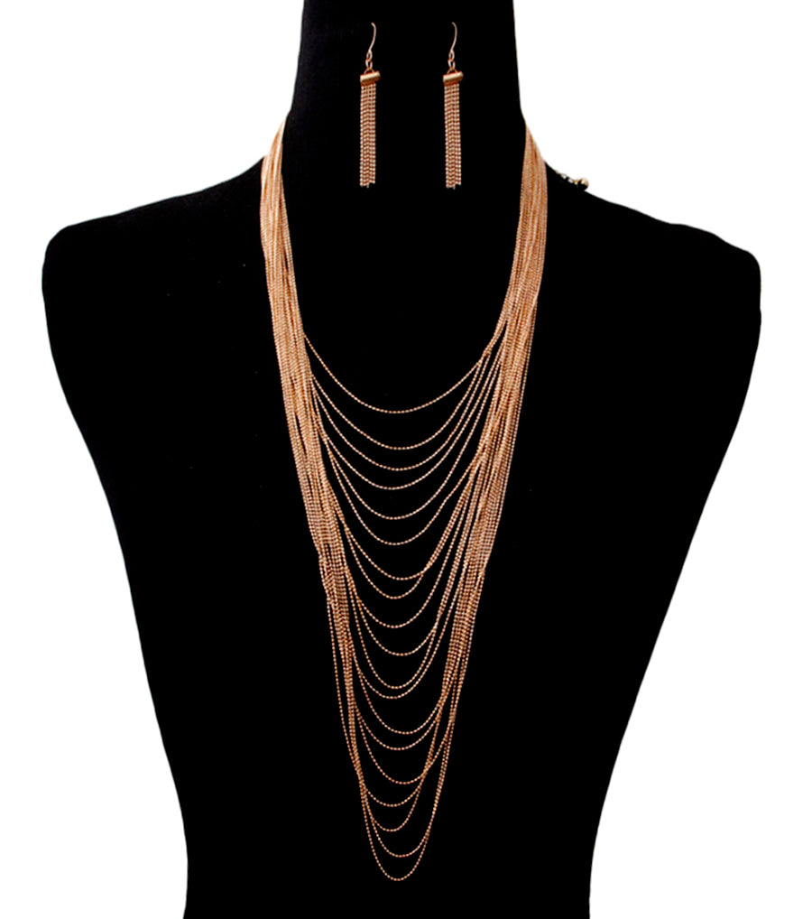 Long Multi Strand Layered Gold Chain Necklace Set
