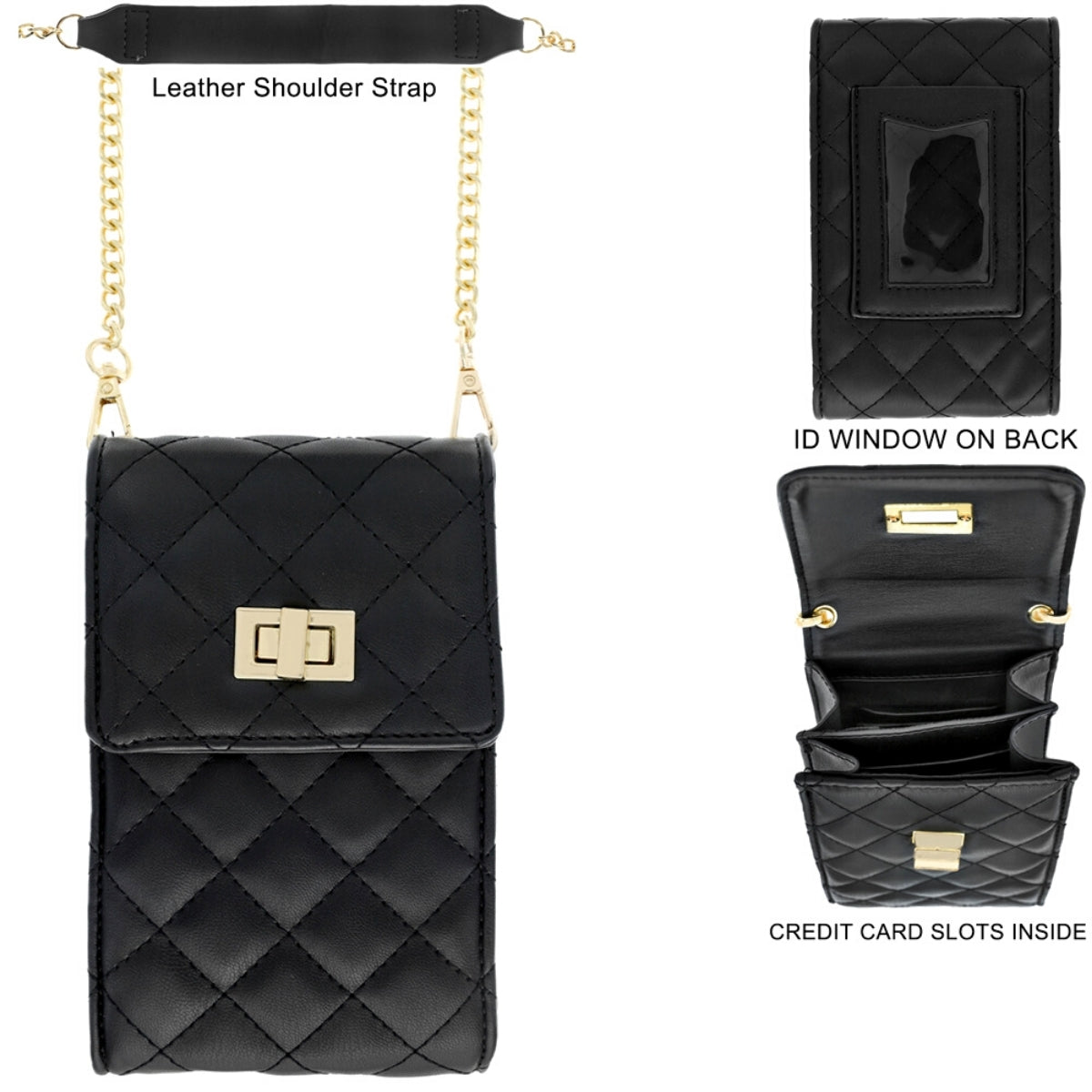Black Quilted Cellphone Crossbody