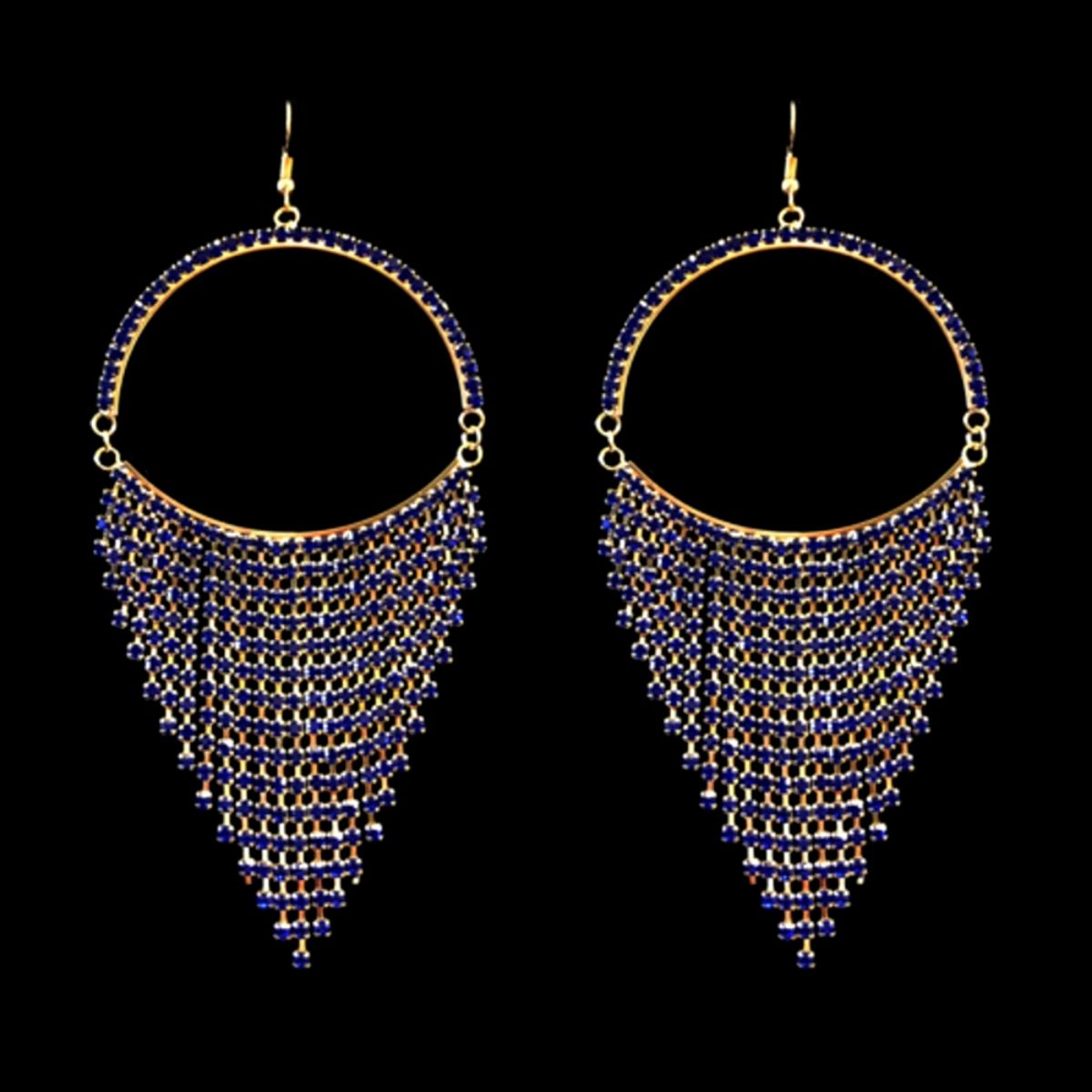 Royal Blue Semicircle Fringe Earrings