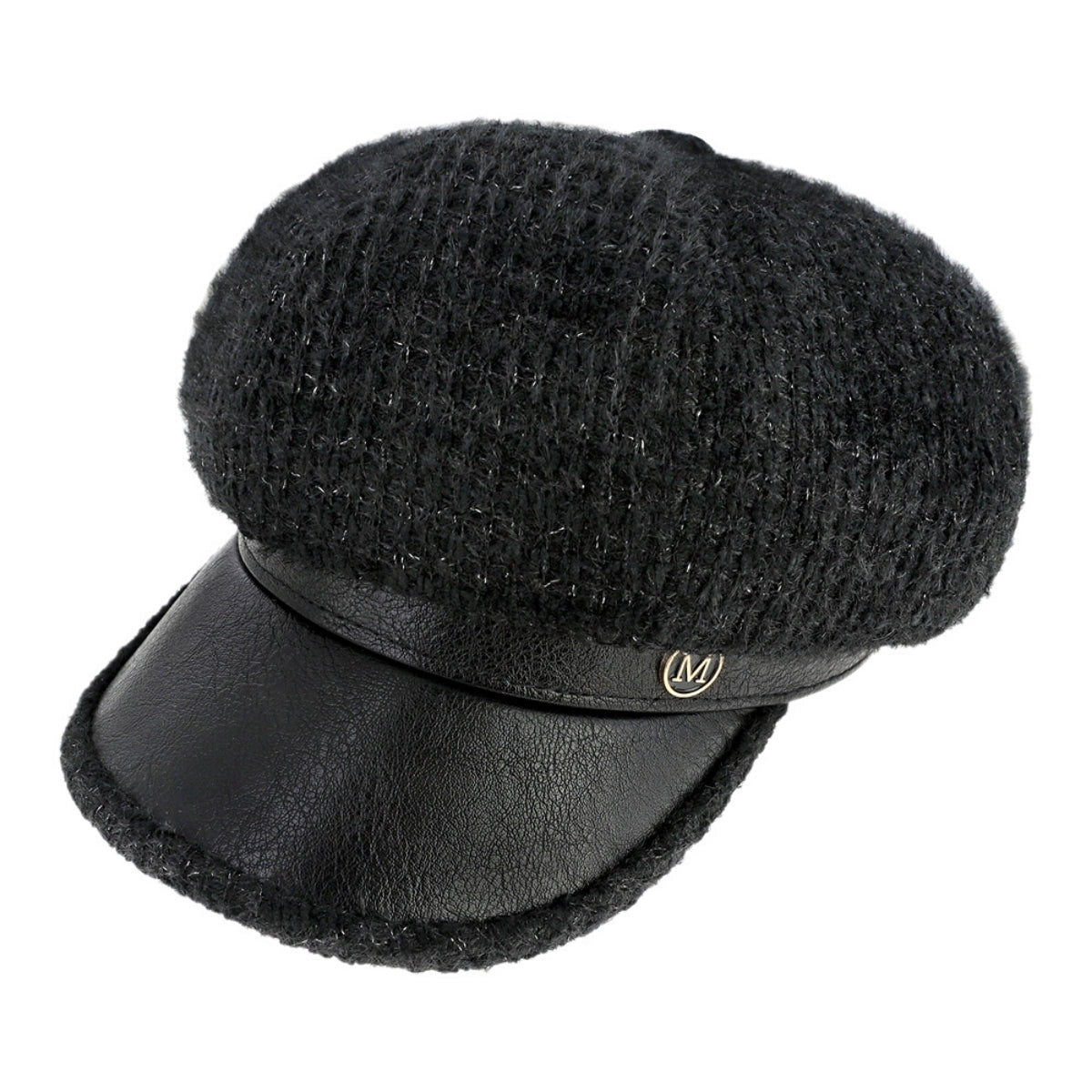 Black Knit Winter Newsboy Cap