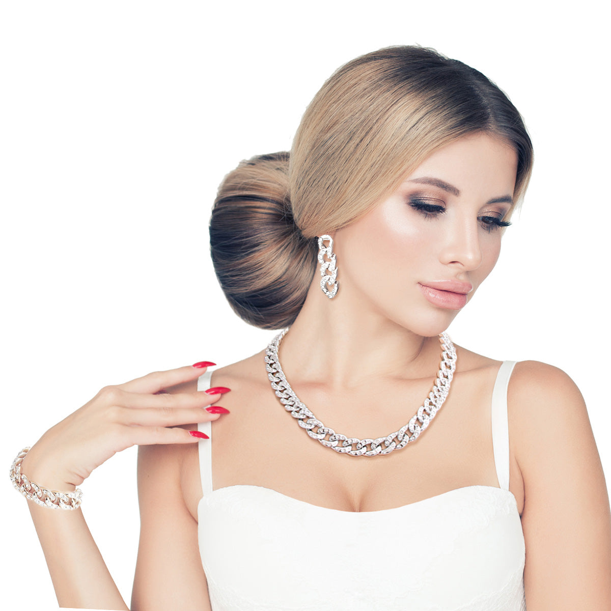 Silver Cuban Chain and Bracelet Set