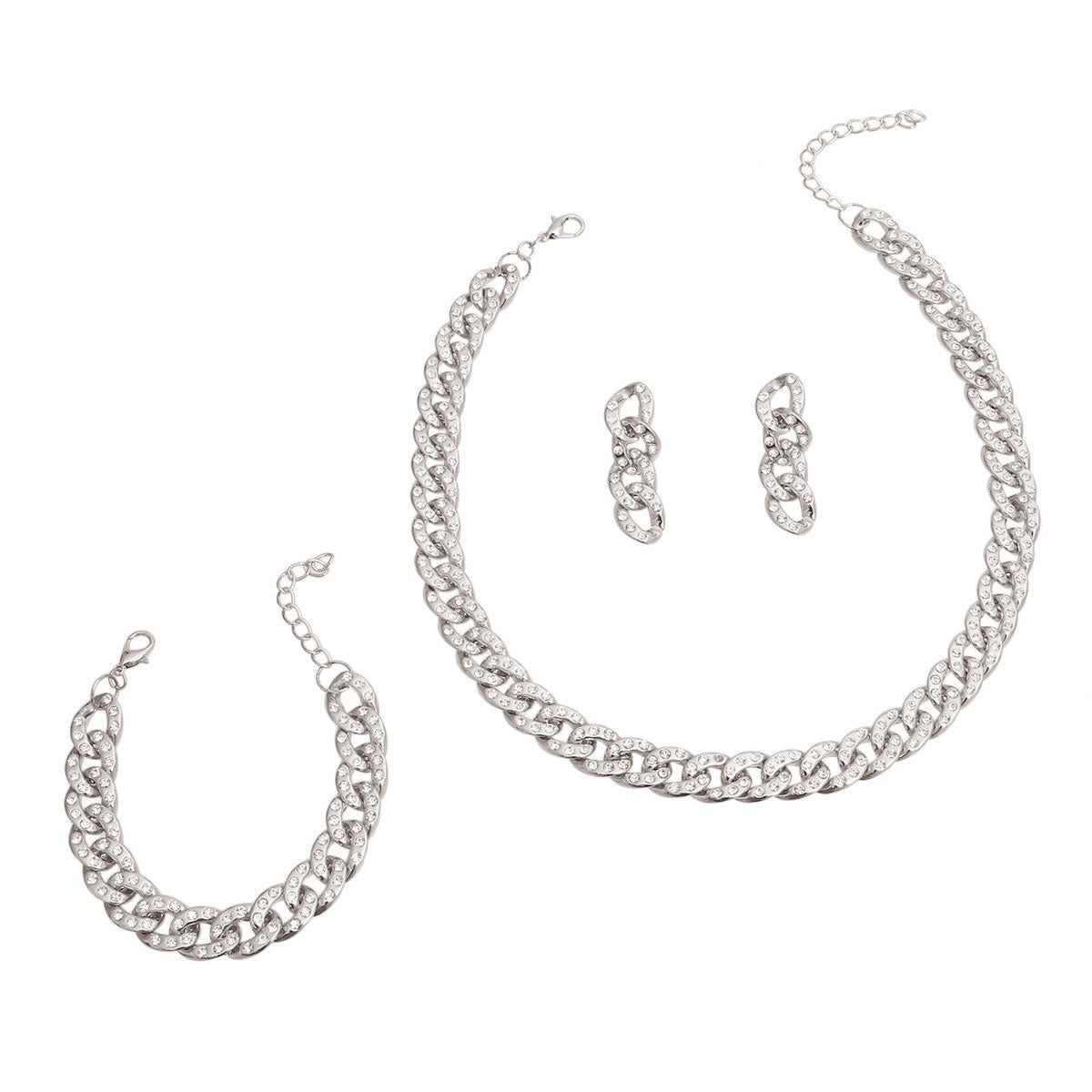 Silver Cuban Chain and Bracelet Set