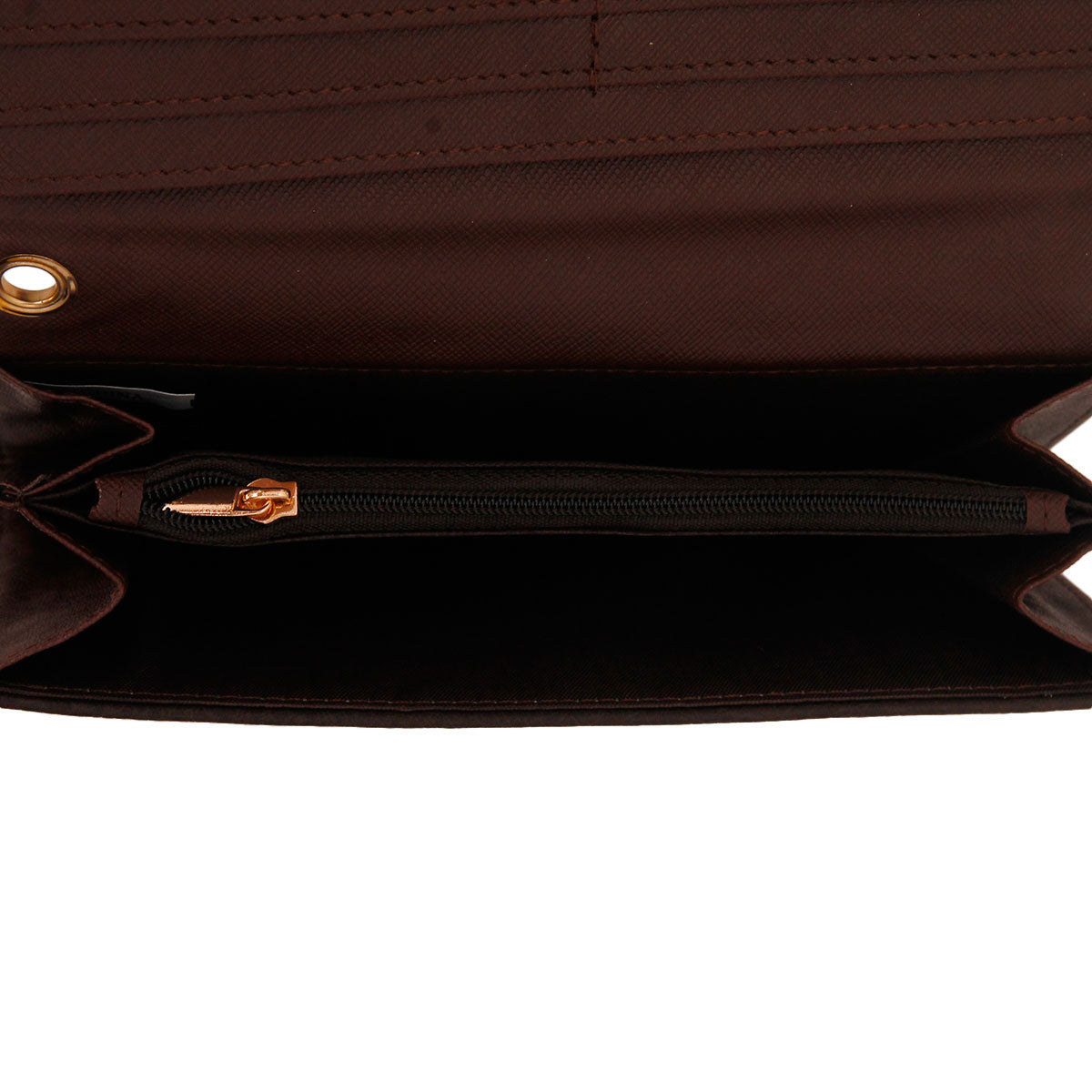 Brown Leather Zipper Wallet Clutch