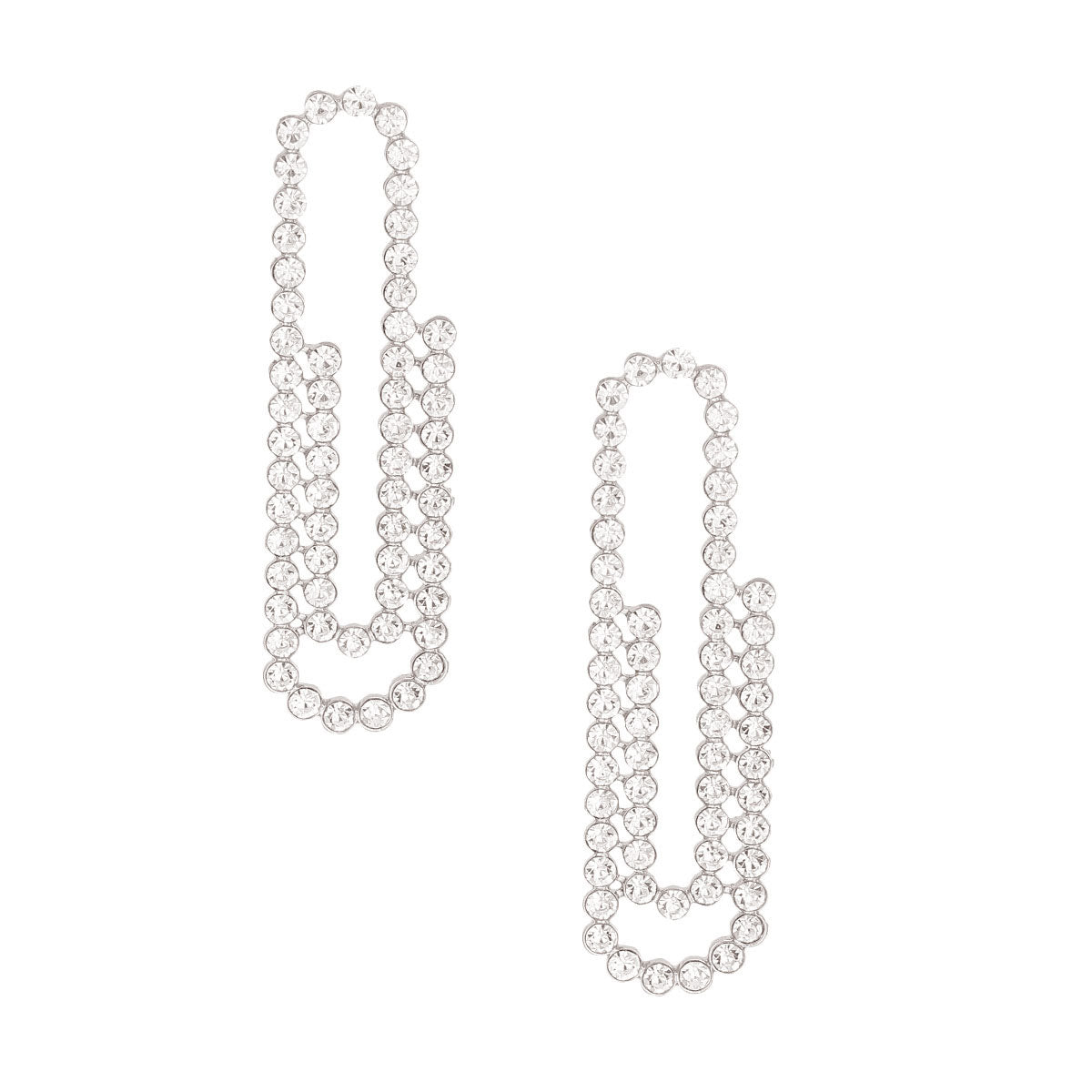 Silver Rhinestone Paperclip Studs