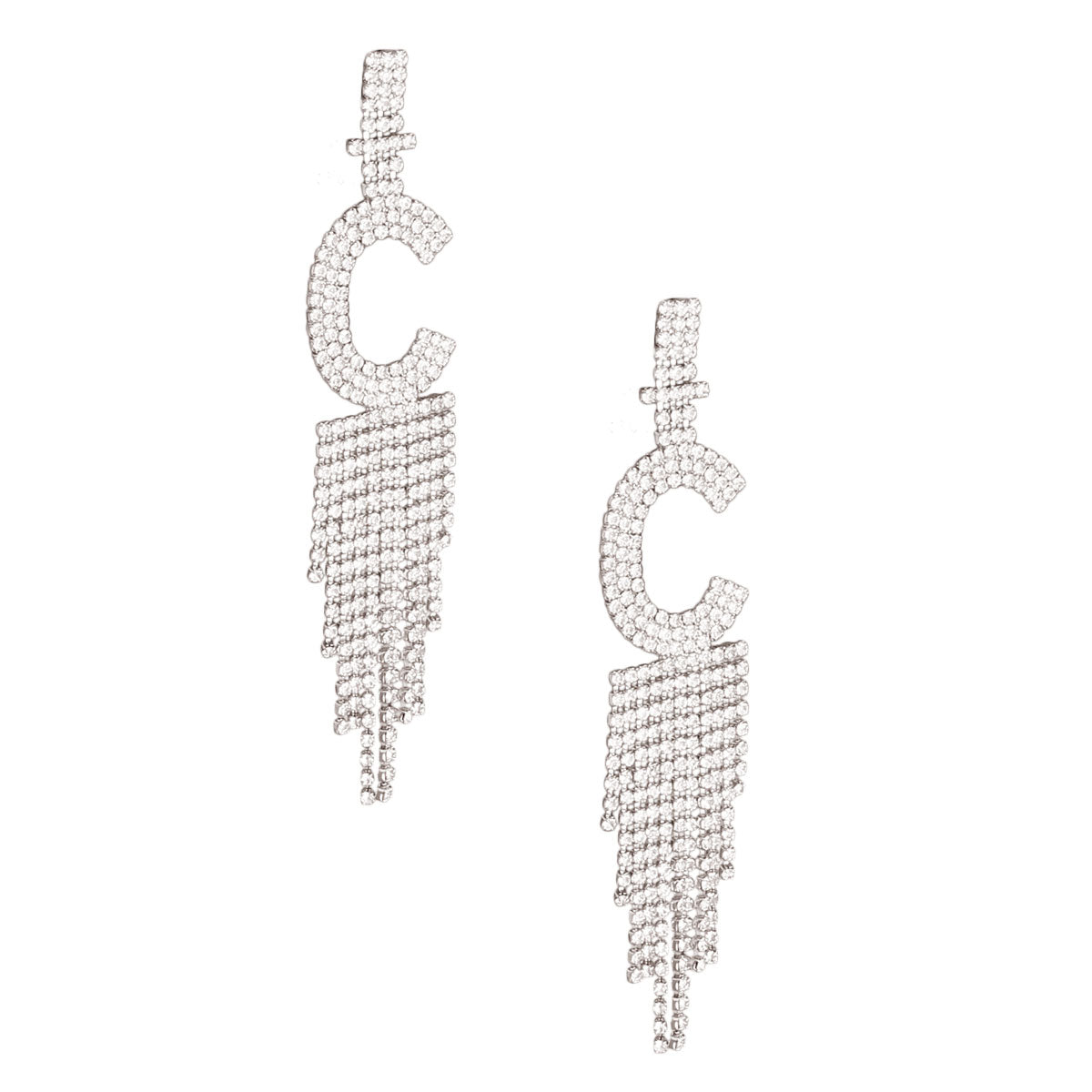 C Rhinestone Fringe Earrings