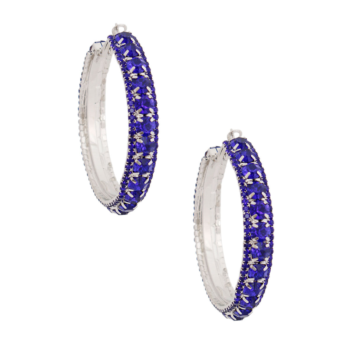 Silver Blue Stone Claw Set Hoops