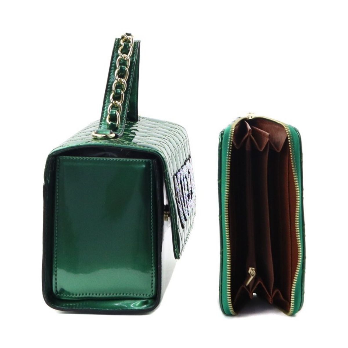 Shiny Green Quilted Queen Satchel Set