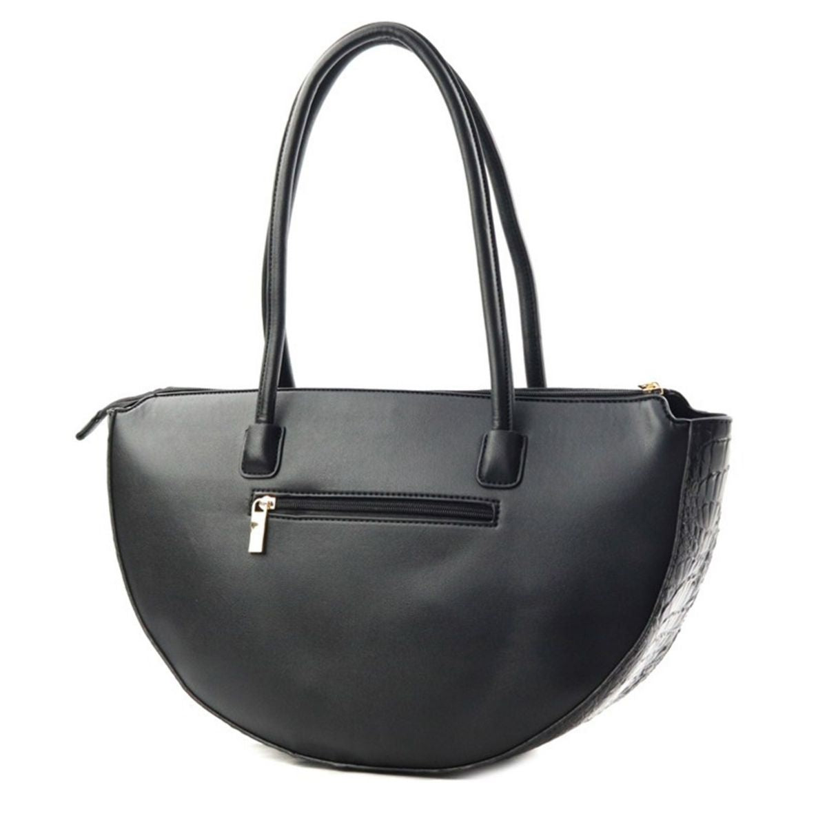Black Croc Half Moon Tote Handbag