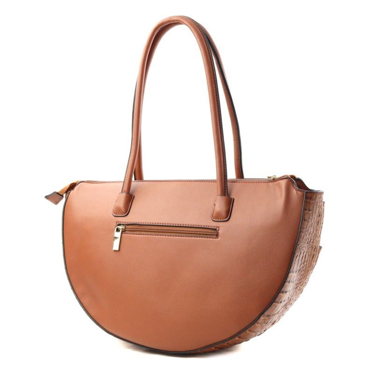 Brown Croc Half Moon Tote Handbag