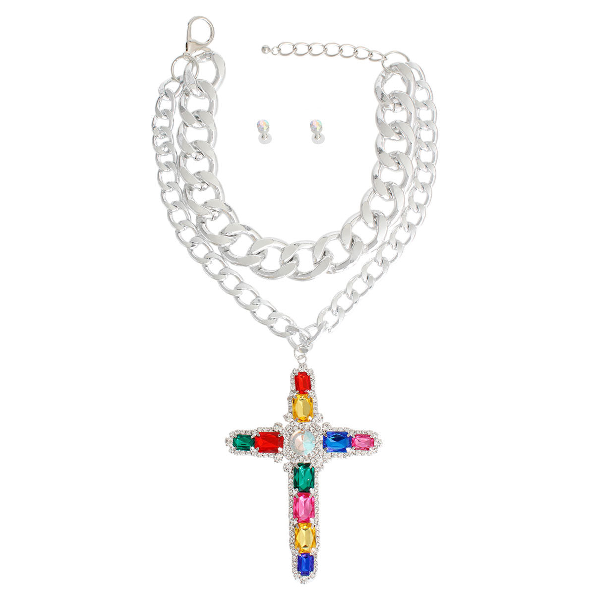 Chunky Silver Multi Jumbo Cross Set
