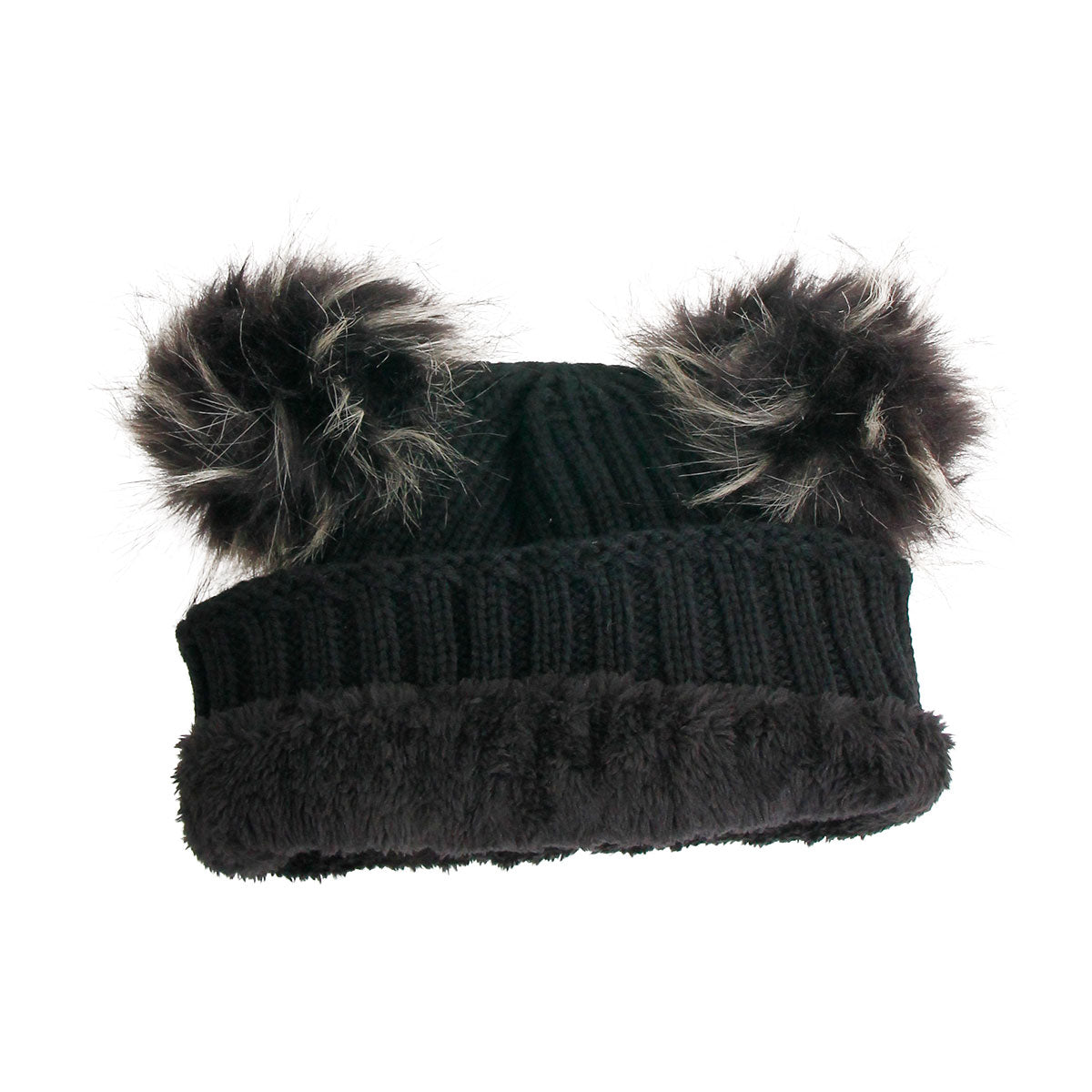 Black Knit Double Pom Pom Hat