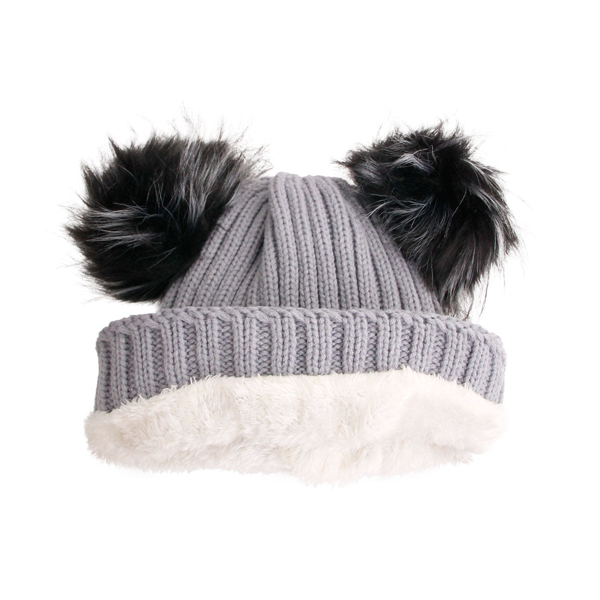 Gray Blue Knit Double Pom Pom Hat