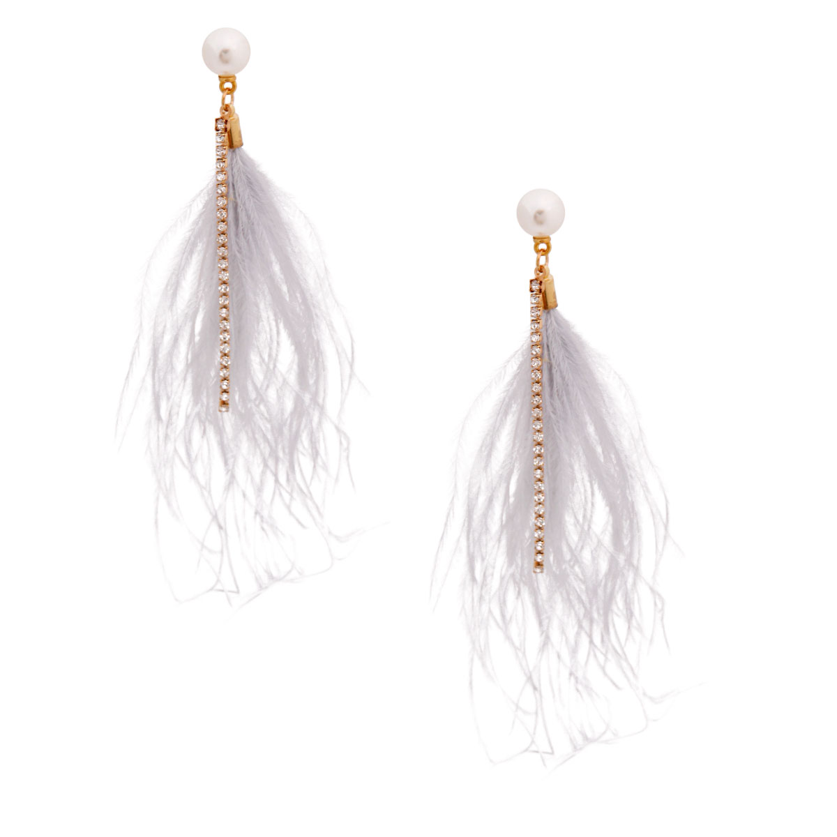 Gray Feather Pearl Earrings