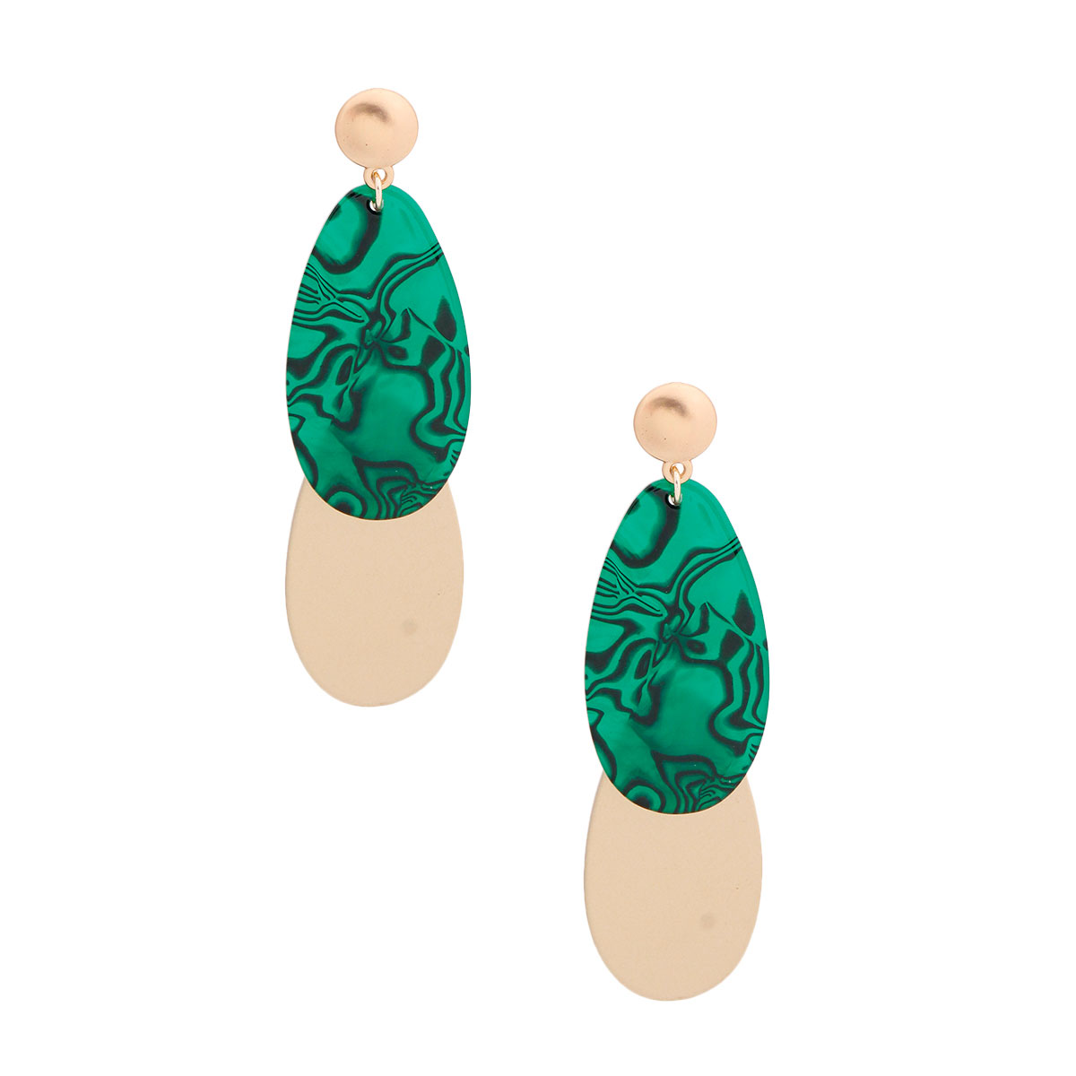 Shiny Marbled Green Teardrop Earrings