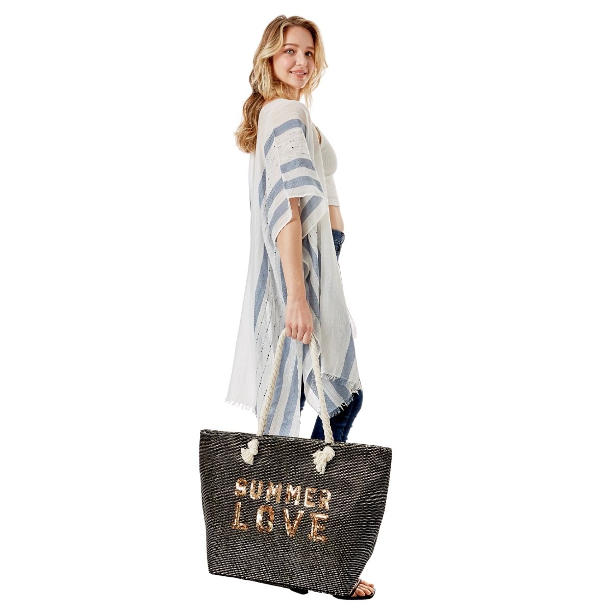 Black Summer Love Glitz Beach Tote
