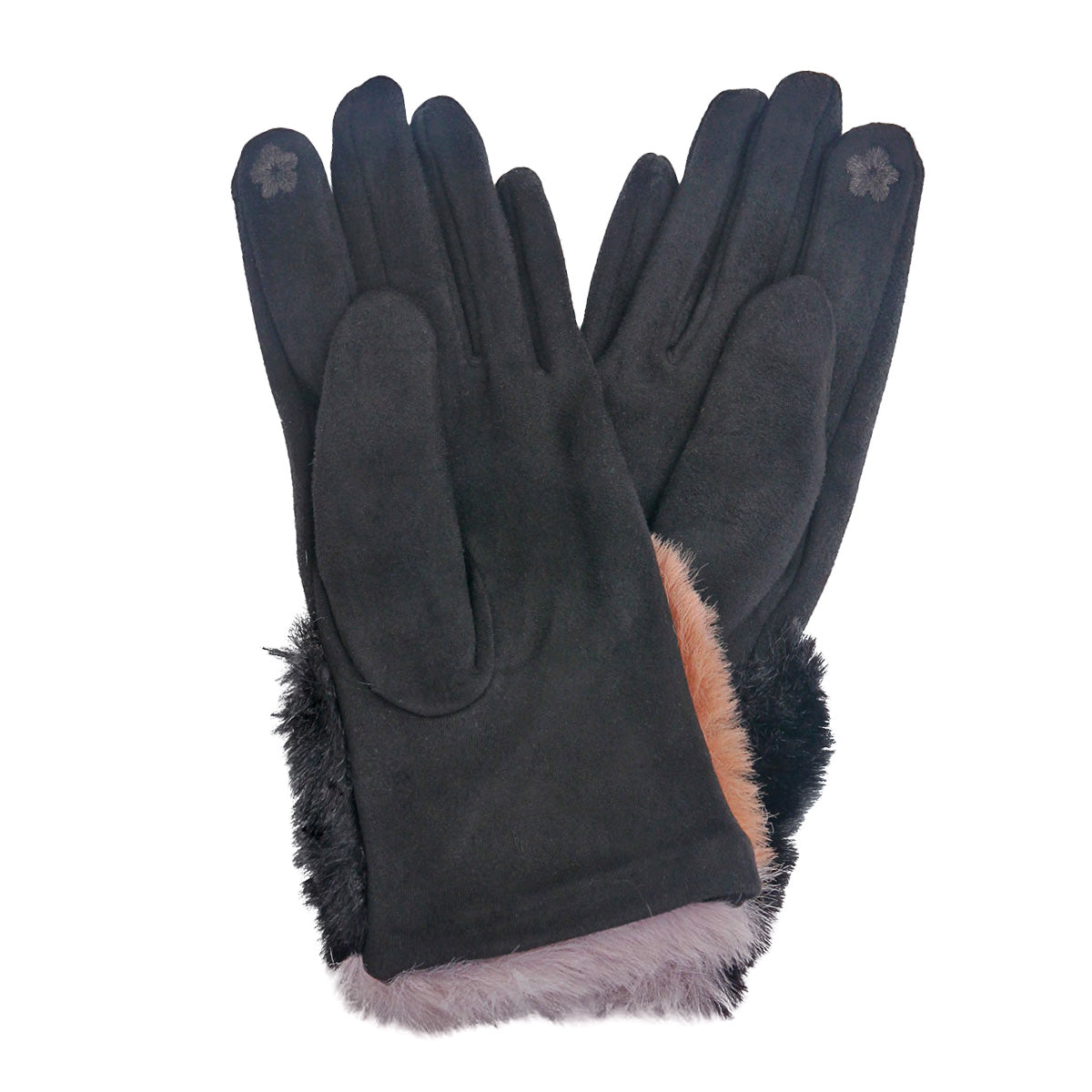 Black Fur Color Cuff Smart Gloves