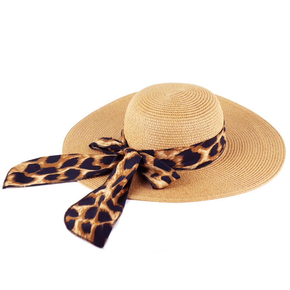 Brown Leopard Bow Floppy Hat