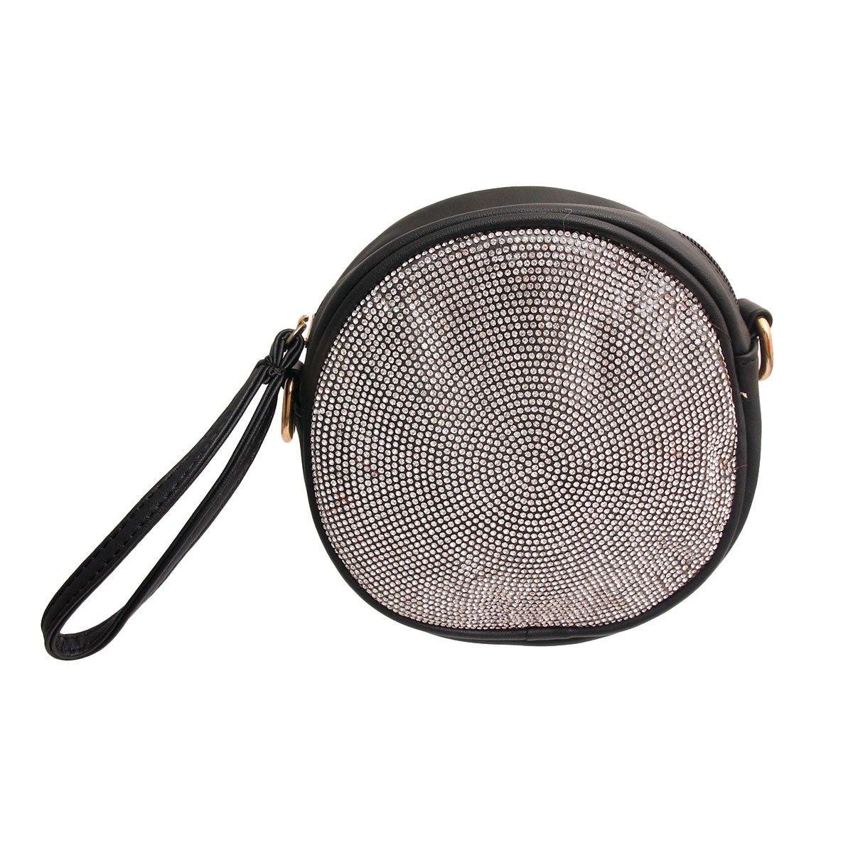 Black Rhinestone Round Crossbody Wristlet
