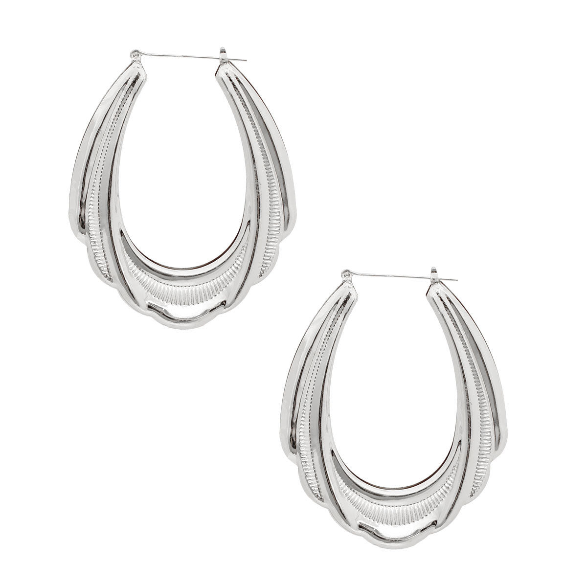 Textured Silver Teardrop Bamboo Hoops