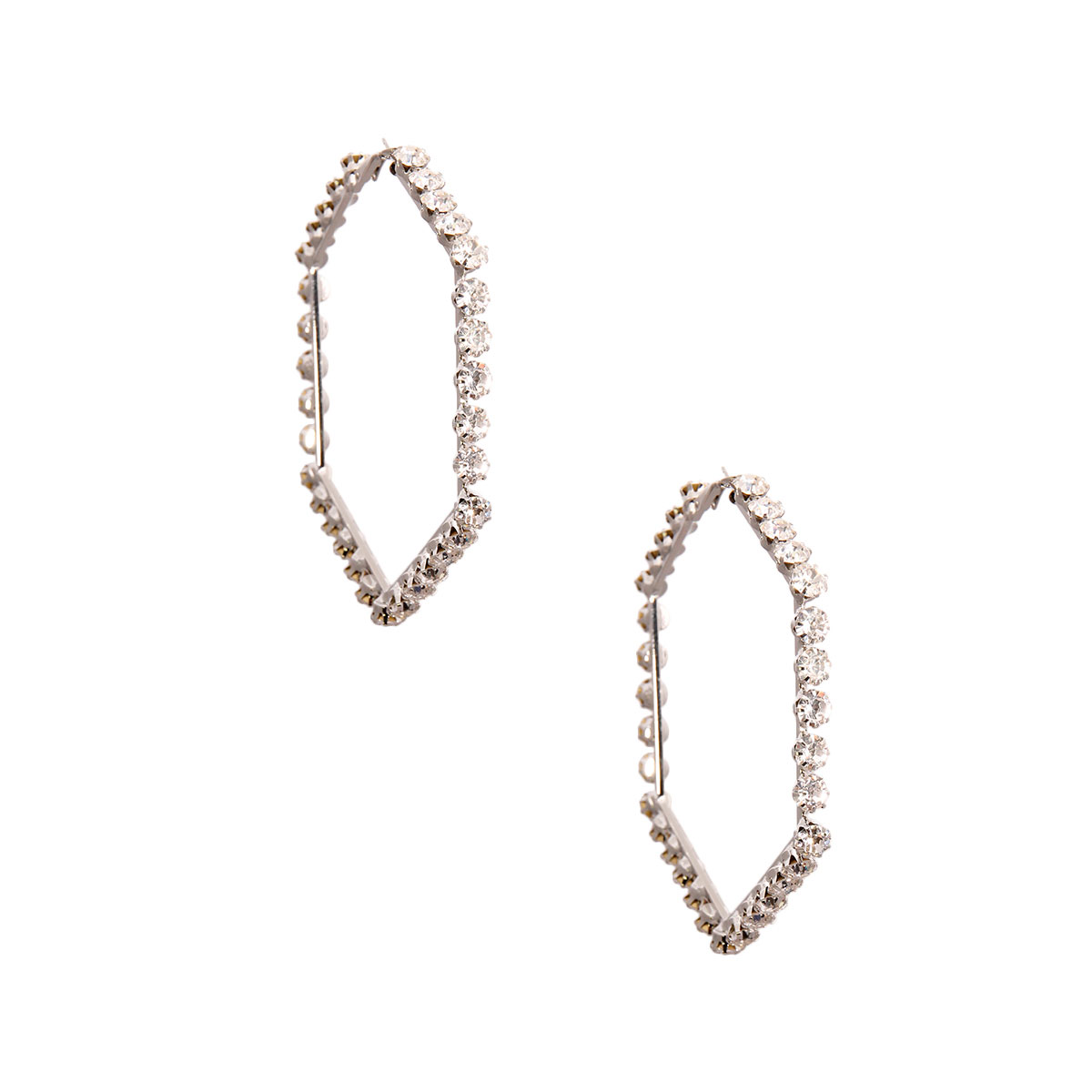 Silver Rhinestone Hexagon Hoops