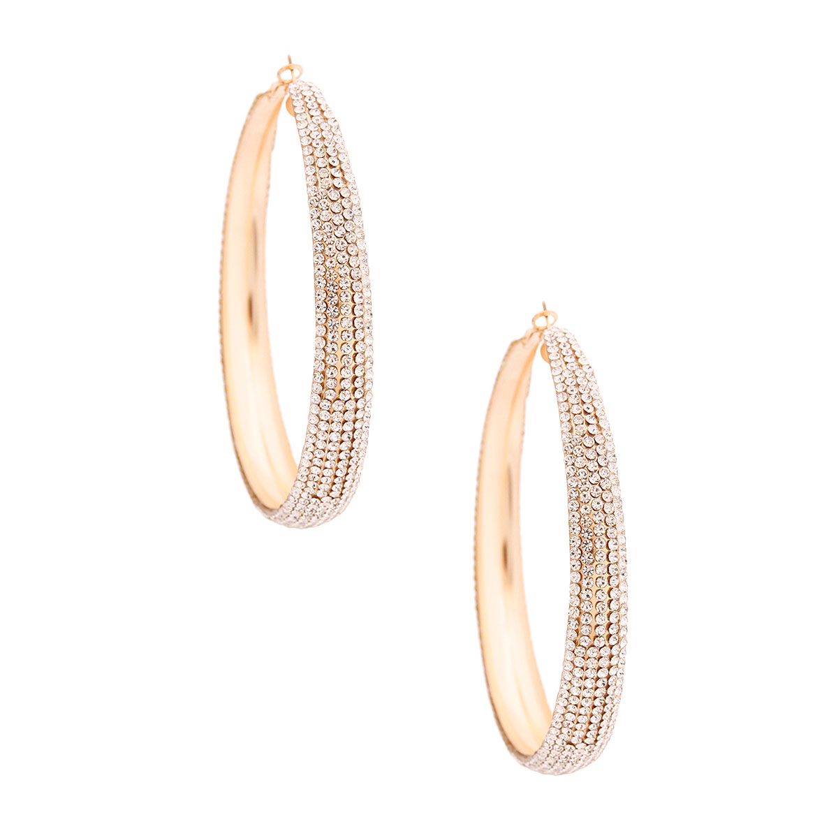 Gold Rhinestone Lines Gold Hoops
