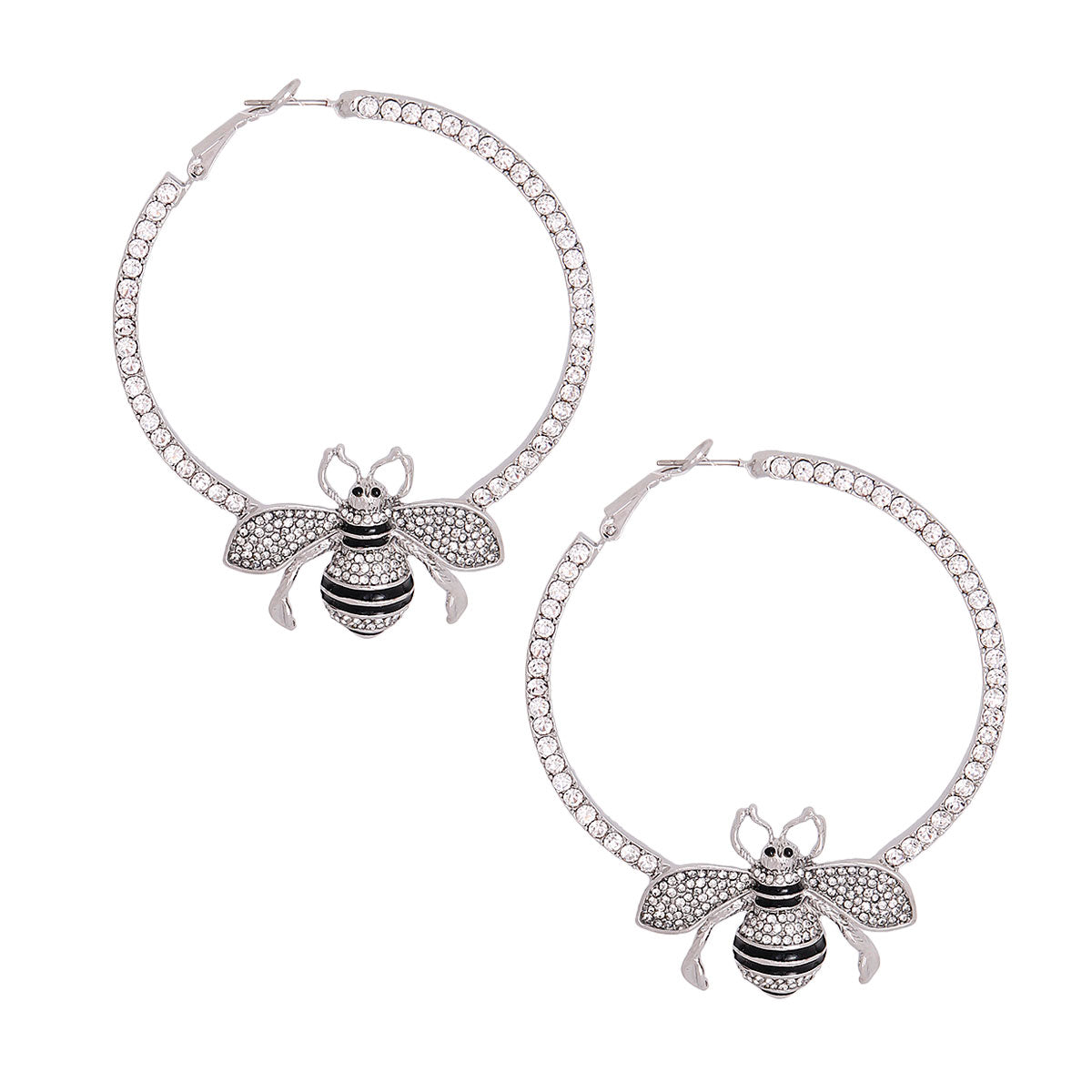 Silver Rhinestone Bee Designer Hoops