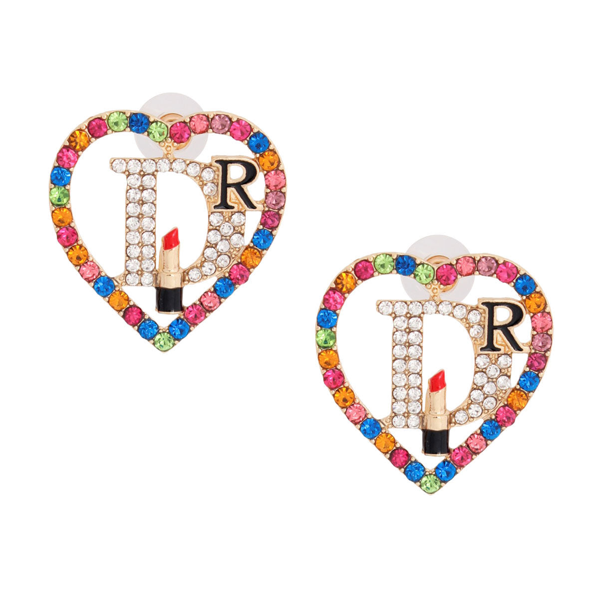 Multi Color Designer D Heart Studs