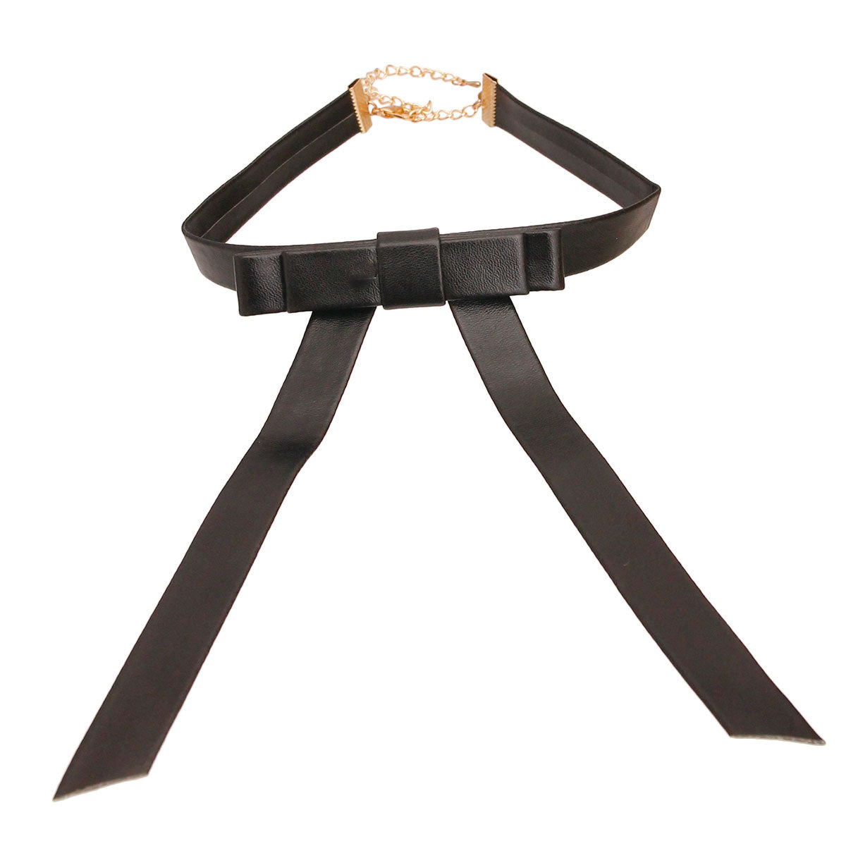Black Leather Long Bow Choker