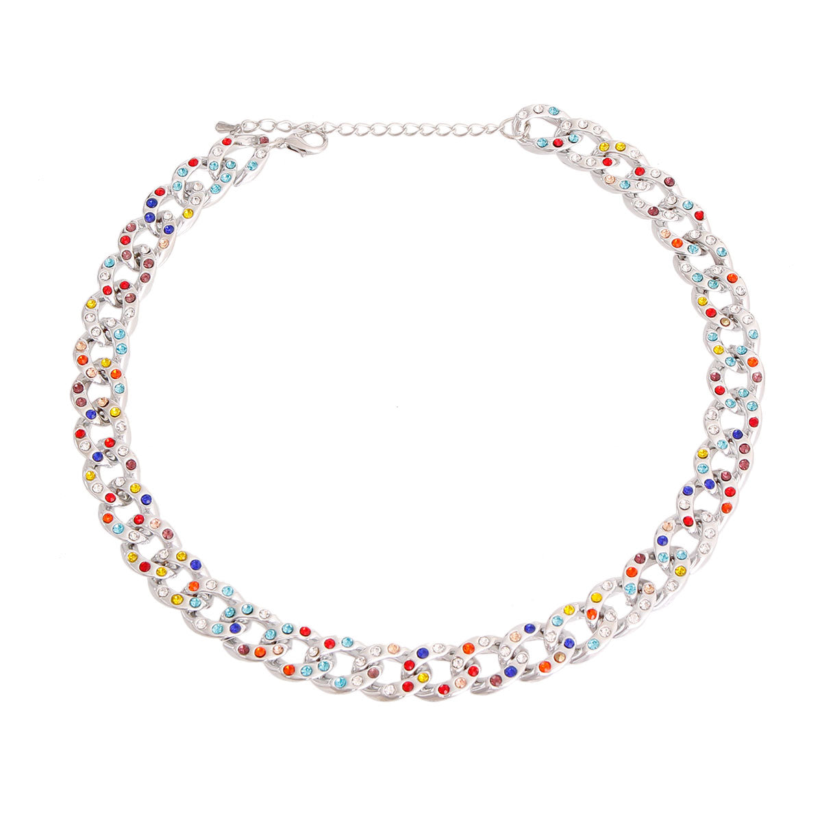 Silver Multi Color Cuban Chain