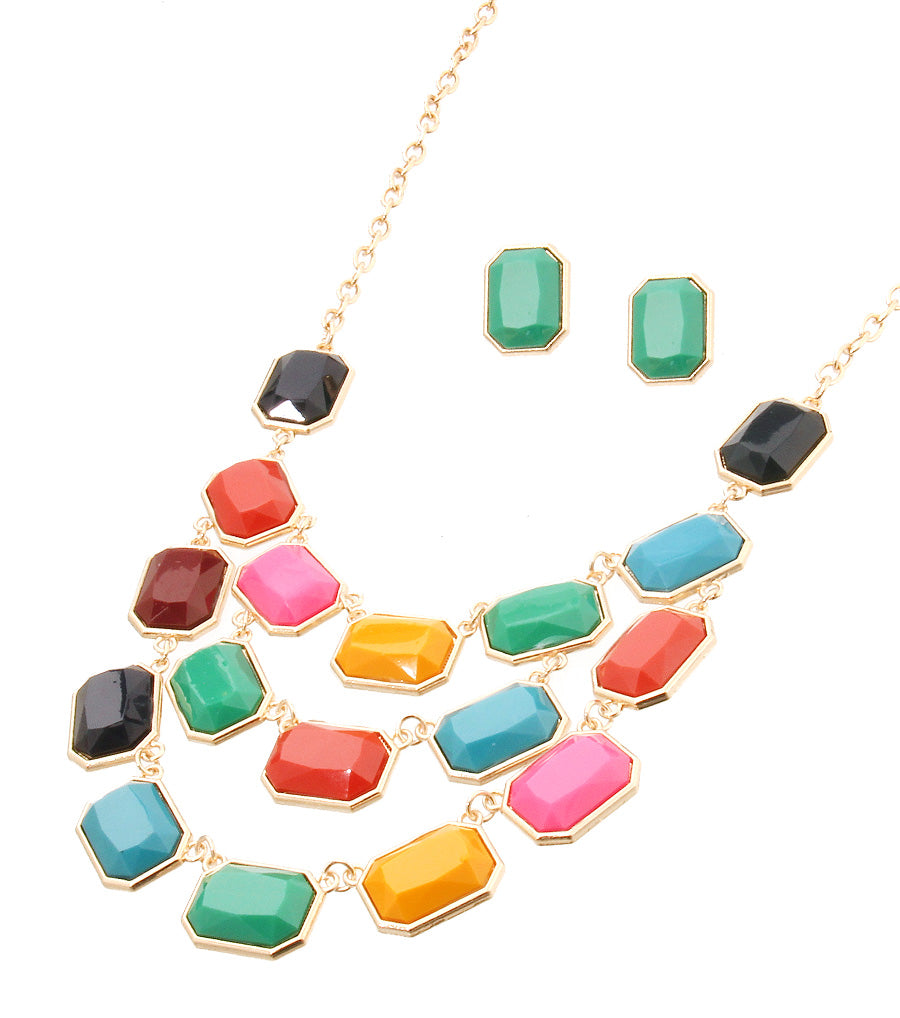 Multi Color Stone Layered Necklace Set