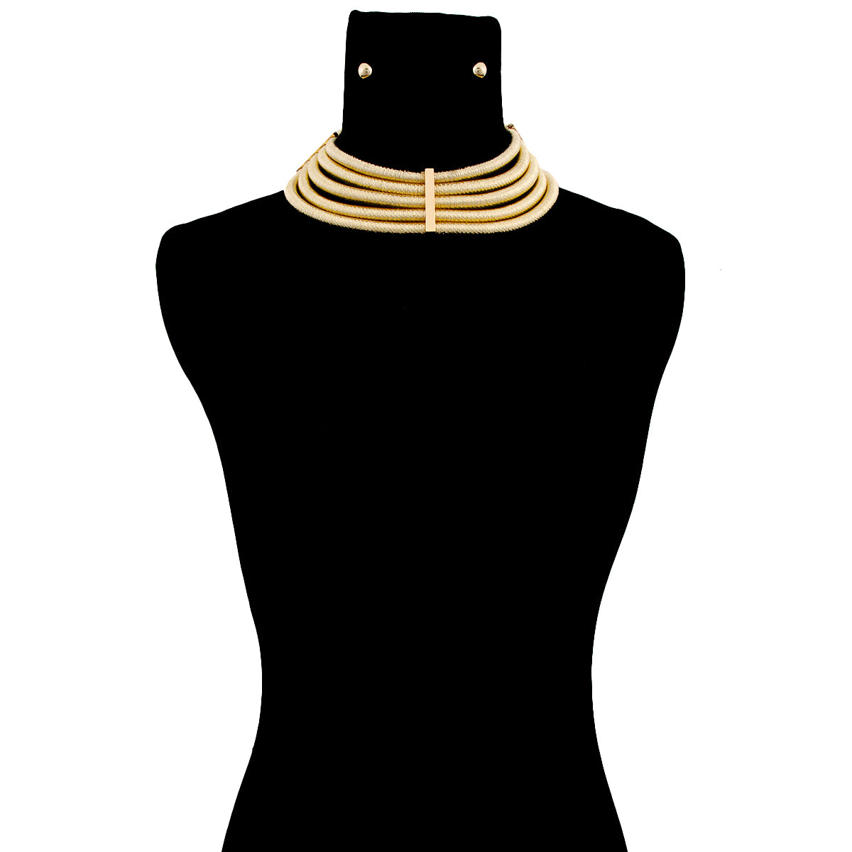 Metallic Gold Cord Layered Choker Set with Bar Detail