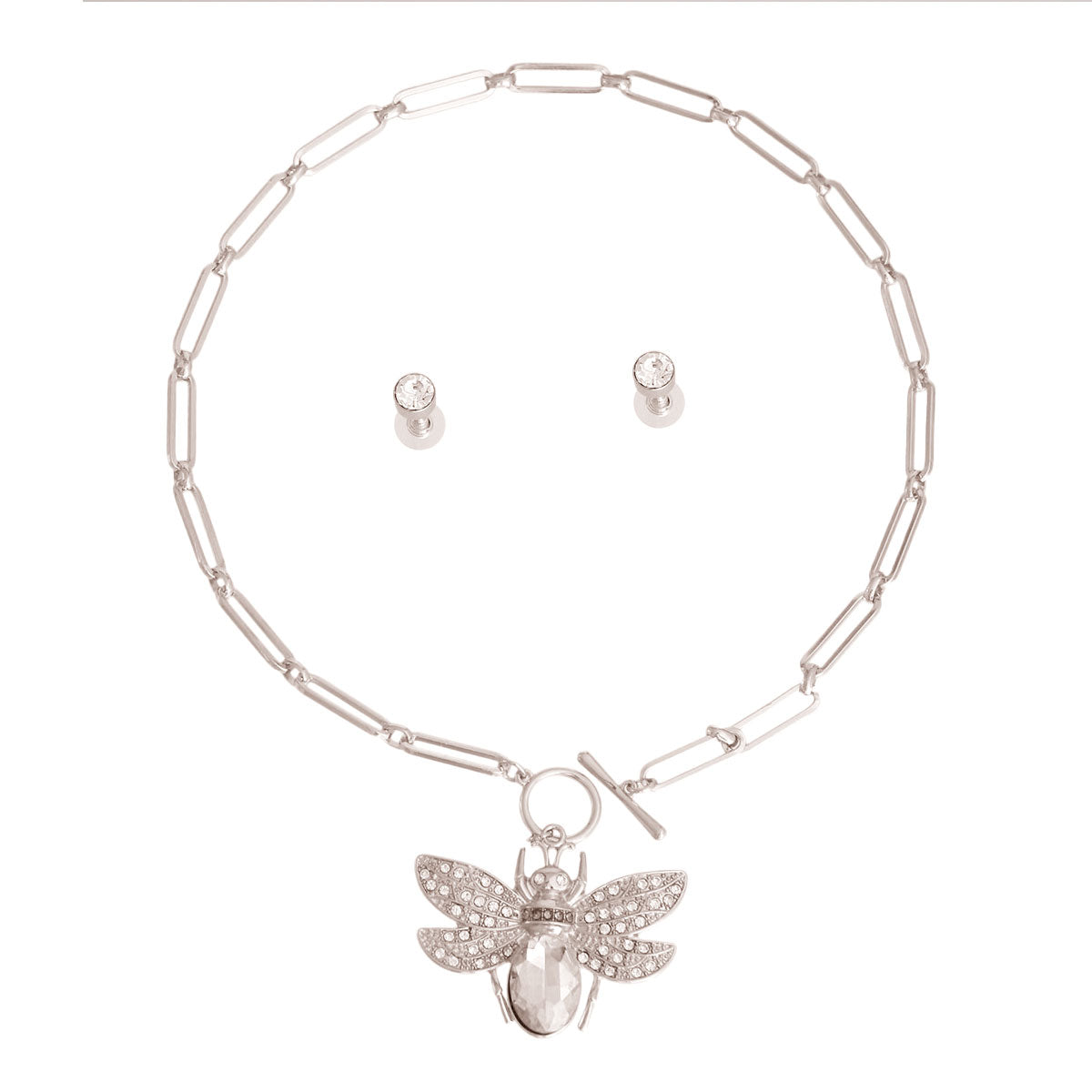 Clear Crystal Bee Silver Toggle Chain