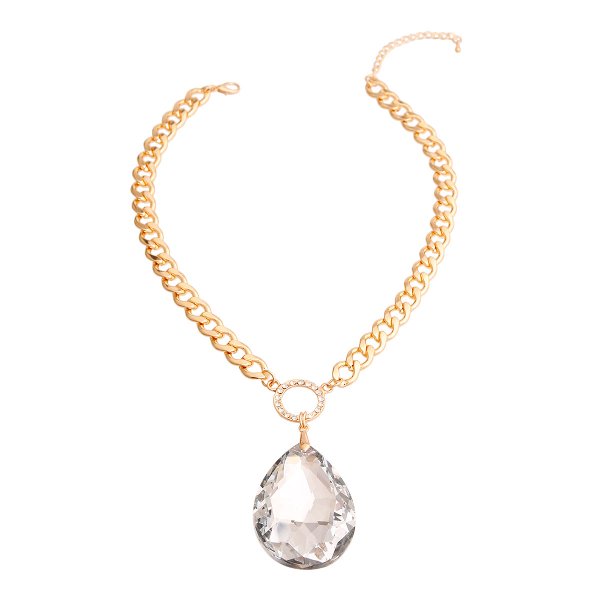 Crystal Clear Teardrop Gold Necklace