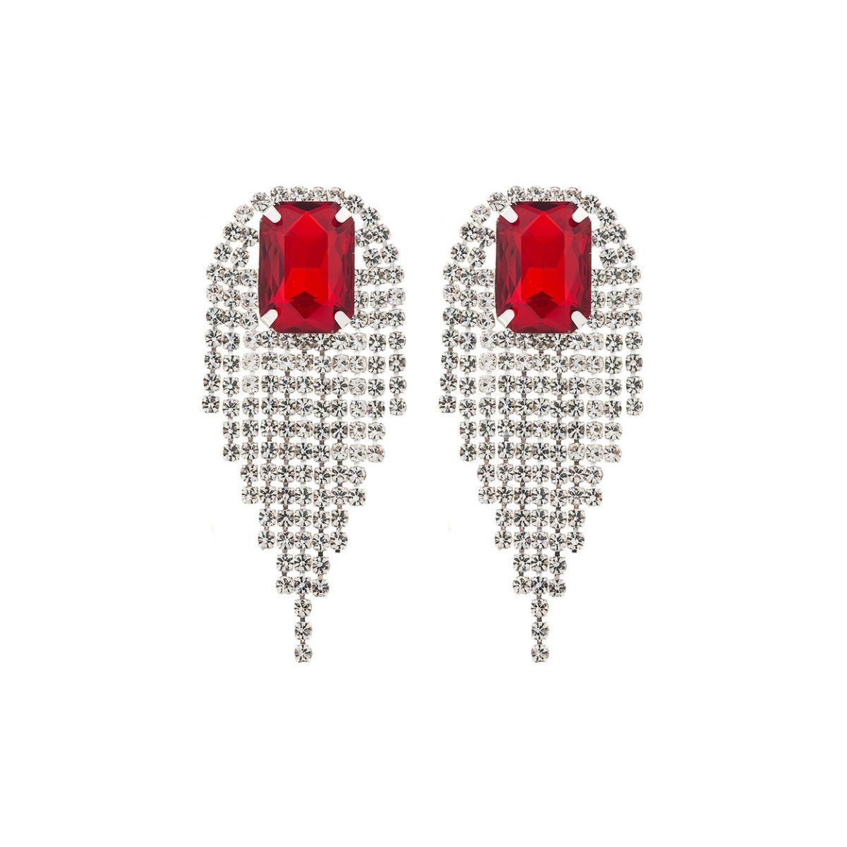 Red Square Fringe Earrings