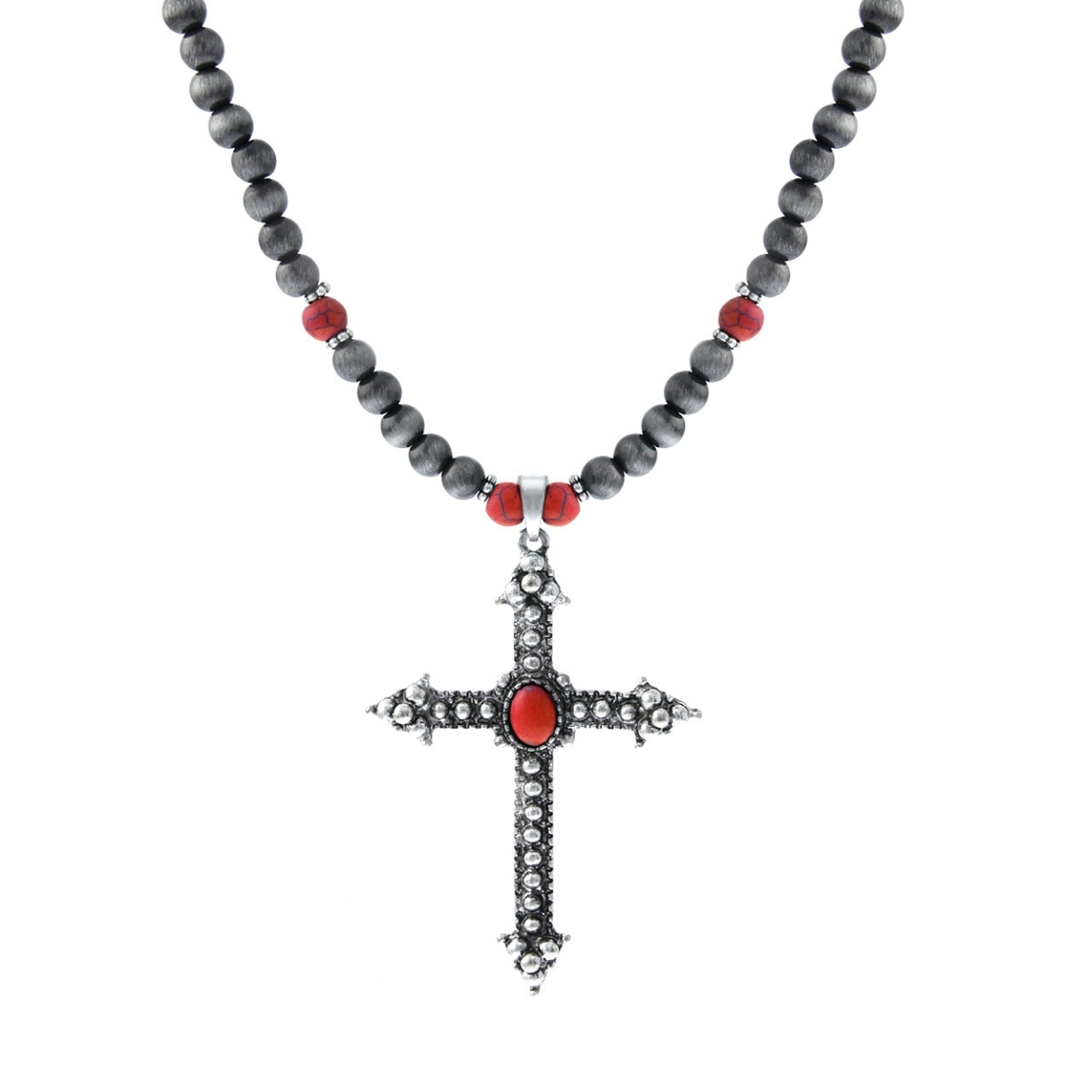 Dark Coral Navajo Pearl Cross Necklace