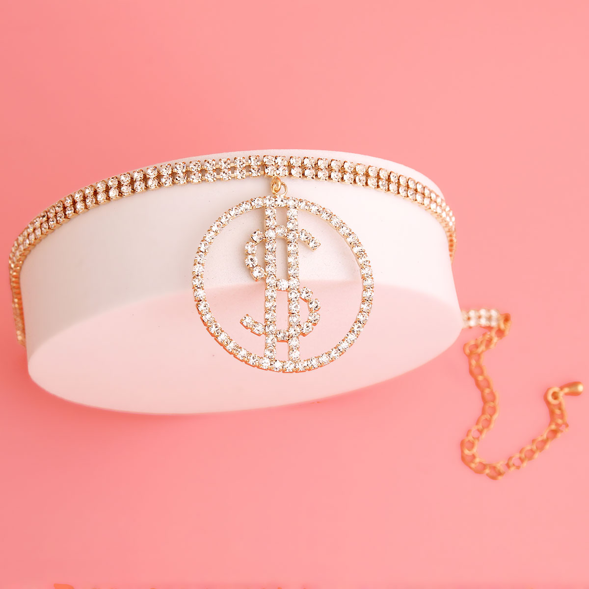 Gold Dollar Sign Iced Choker