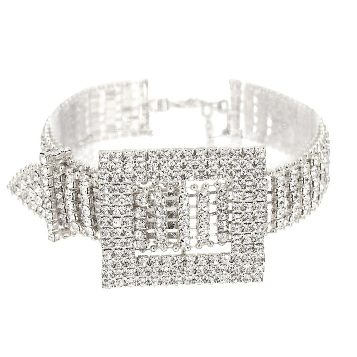 Silver Belt Buckle Rhinestone Choker