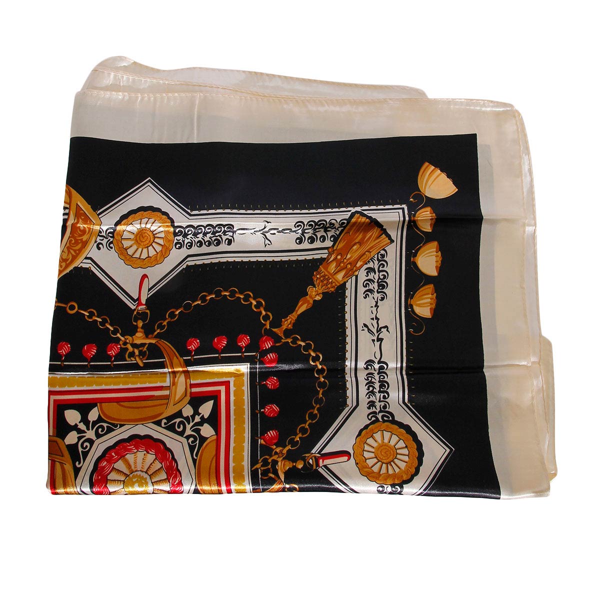 Black Designer Silky Babushka Scarf