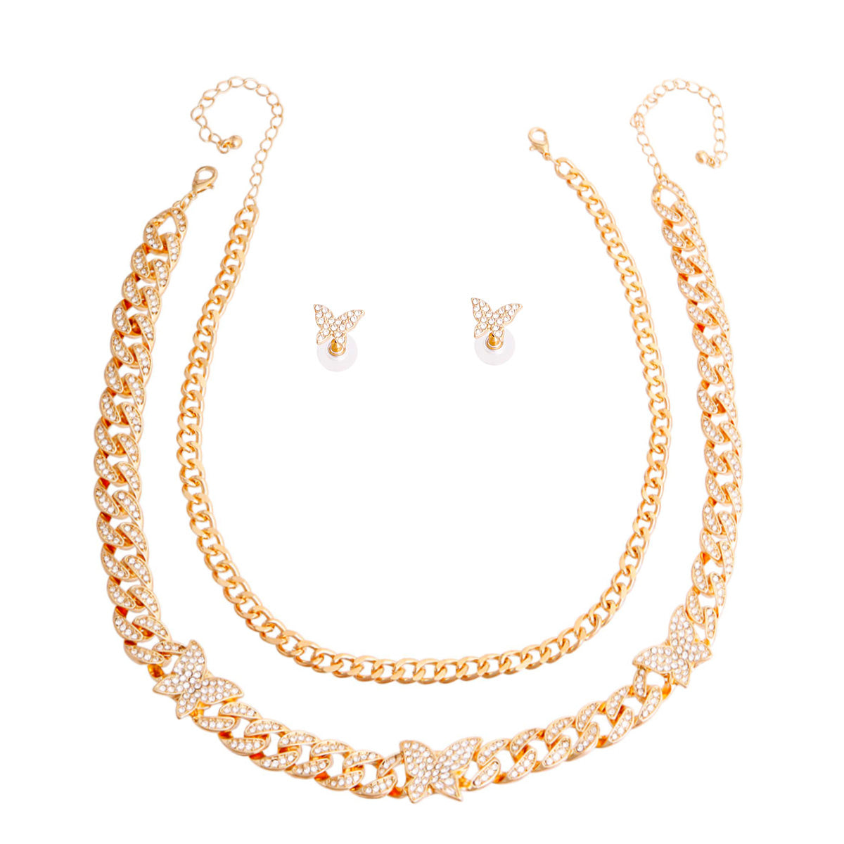 Gold Layered Butterfly Cuban Chain Set
