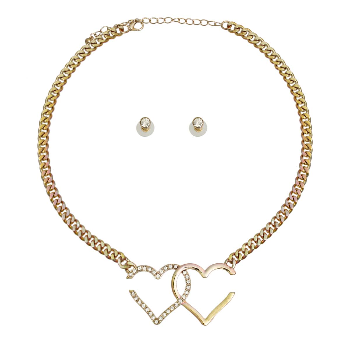 Pink Tint Gold Metal Heart Chain