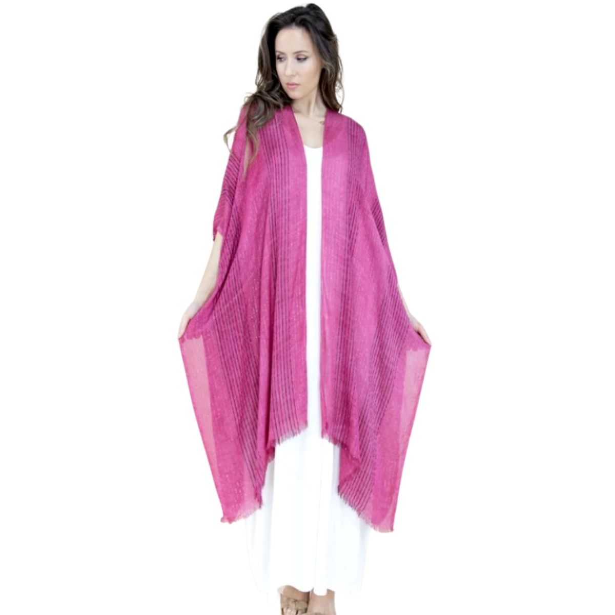 Magenta Ribbed Pleated Kimono