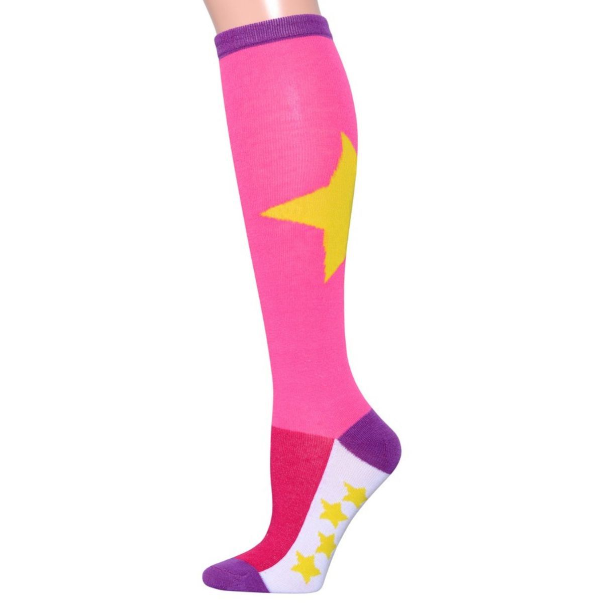 Pink Color Block Star Knee Socks