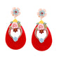 Red Teardrop Earrings - Rhinestone & Flower